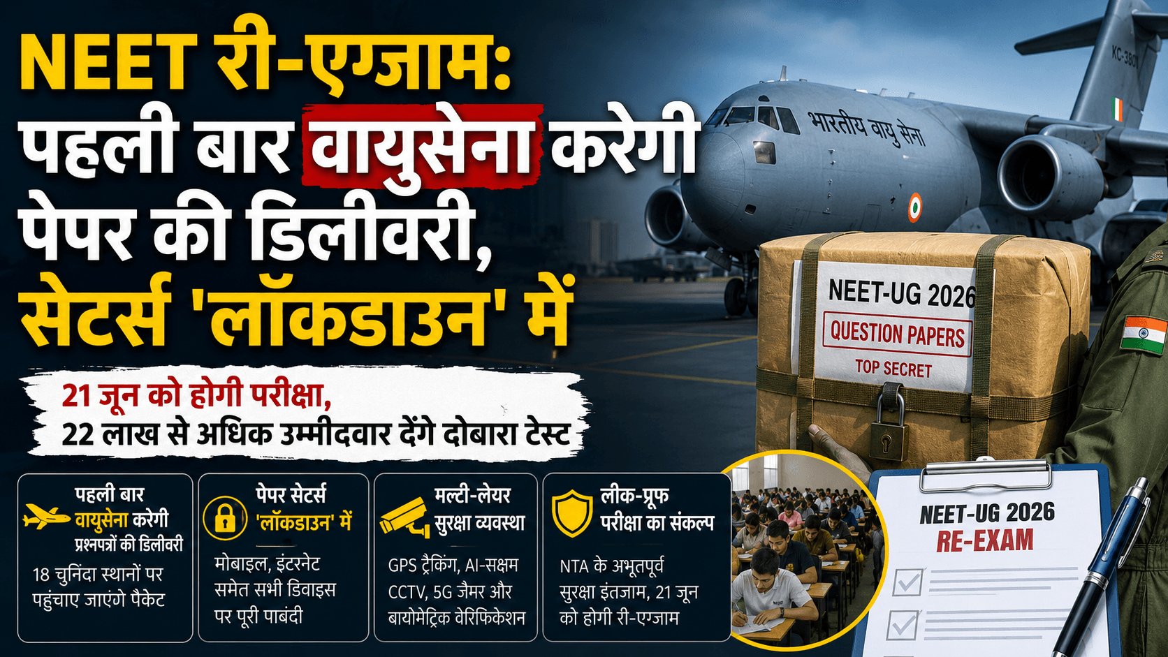 NEET री-एग्जाम: पहली बार वायुसेना करेगी पेपर की डिलीवरी, सेटर्स 'लॉकडाउन' में