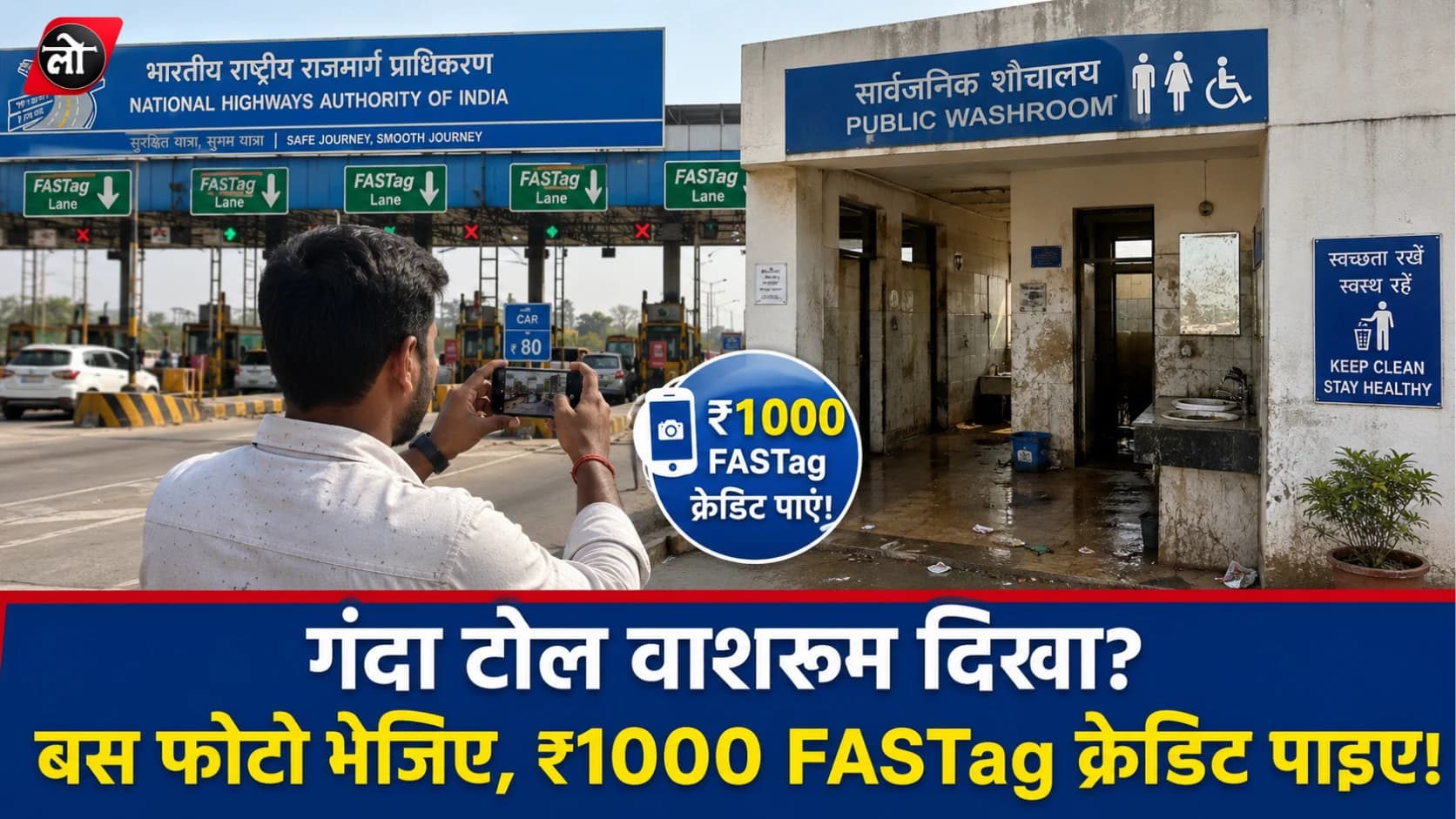 टोल प्लाजा का गंदा वाशरूम अब पड़ेगा भारी! सिर्फ एक फोटो अपलोड करें, NHAI देगा ₹1000 का FASTag क्रेडिट