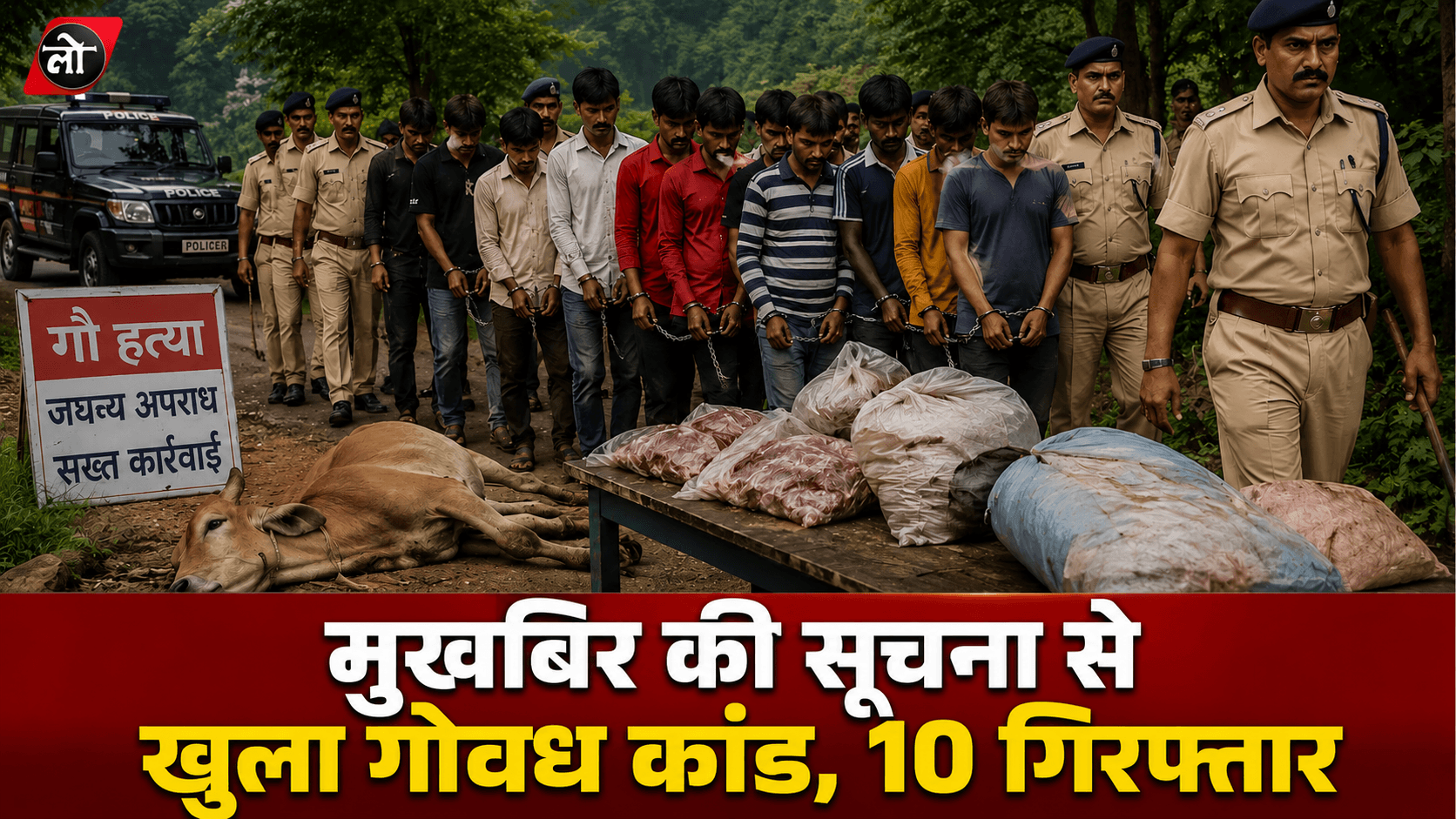 जशपुर में कथित गोवध: पुलिस ने मौके से 10 आरोपी गिरफ्तार किए, 55 किलो कथित गोमांस और हथियार बरामद