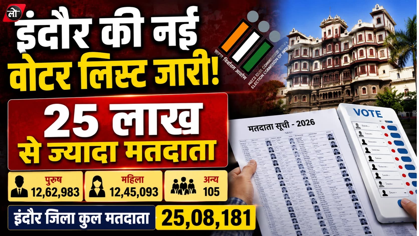 इंदौर की नई मतदाता सूची जारी: जिले में 25 लाख से ज्यादा वोटर, नगर क्षेत्र में 17.91 लाख मतदाता दर्ज